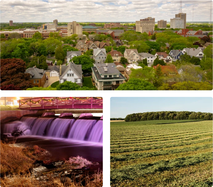 Triad graphic showing three different scenery