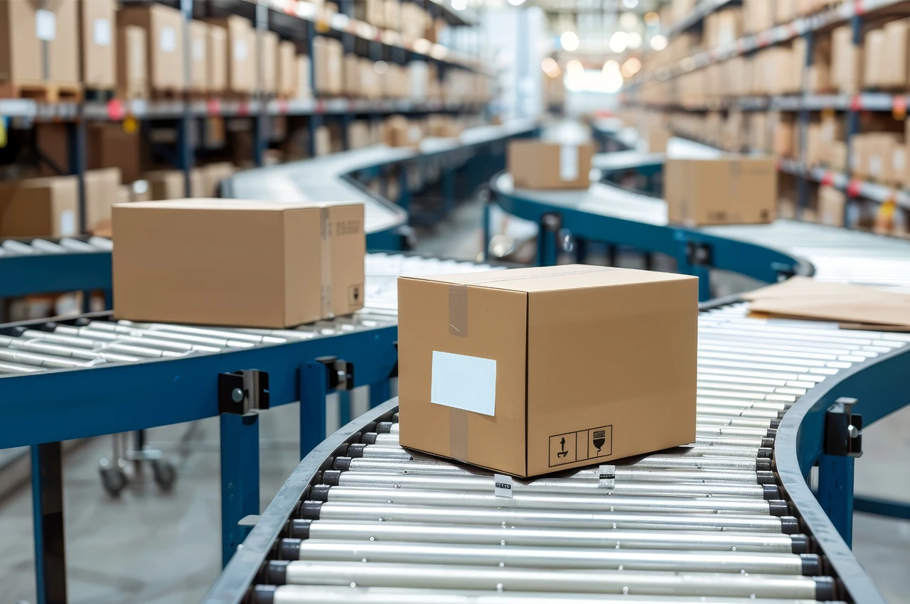 Delivery box on a conveyor belt