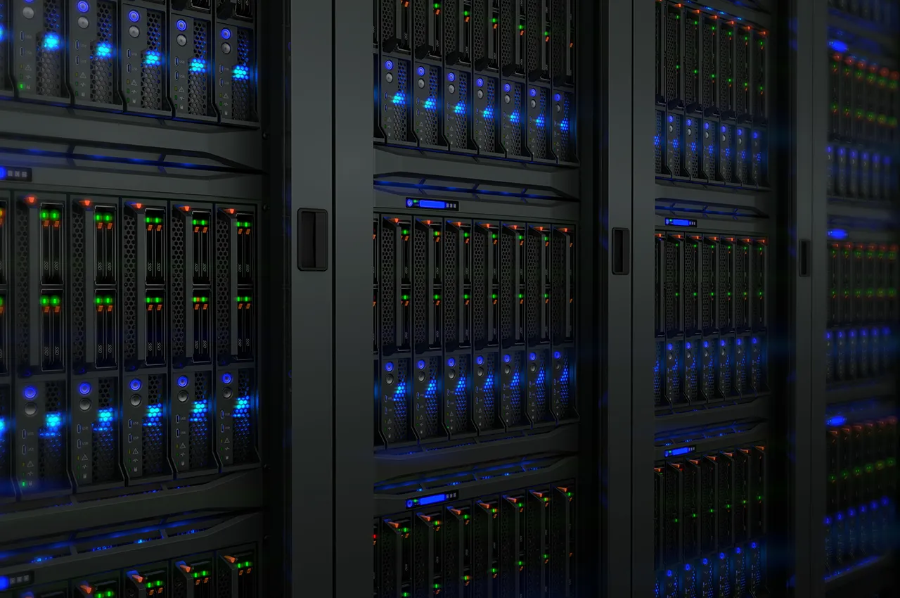 servers in a server room with the lights blinking on the servers